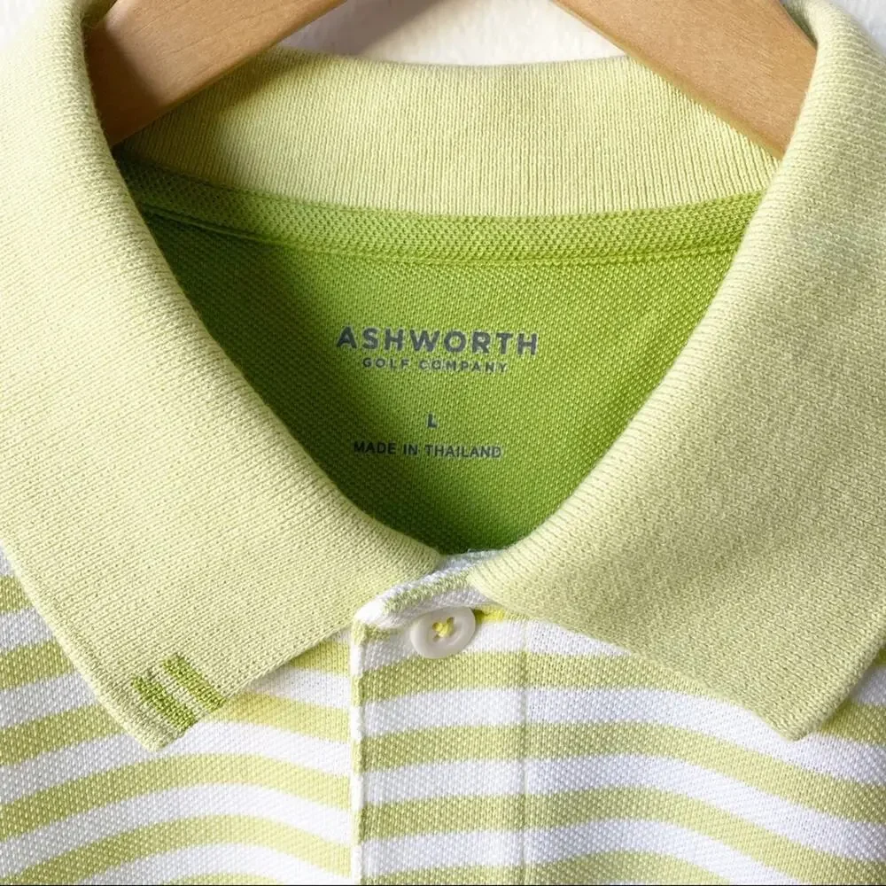 Ashworth Polo Shirt Men's Large Green Activewear Golf EZ Tech Striped NWT